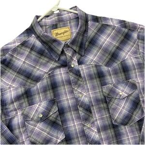 Wrangler Western Shirts Mens 2XL Pearl Snap Purple Plaid Long Sleeves Rodeo Work